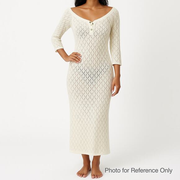 Vintage Women's Cream Crochet Knit Swimwear Sheer Maxi Cover Up Dress Size S - Picture 1 of 6